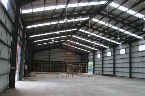 interior of steel structure warehouse with main structure portal frame steel structure