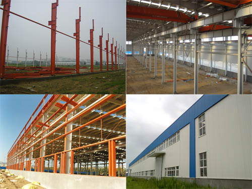 different construction stages of steel structure workshop with area 8000 square meters