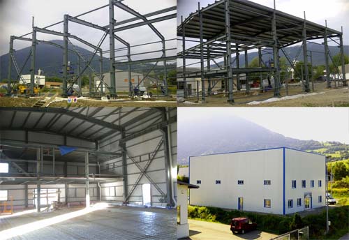 steel structure warehouse shed in construction and finished
