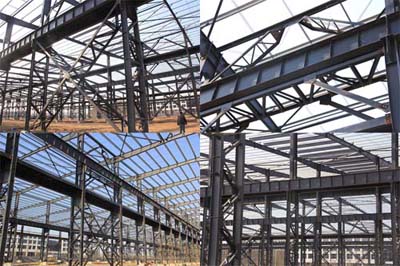 nodes of industrial building-heavy steel frame structure construction project workshop in different views